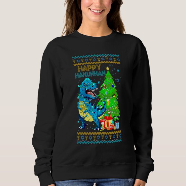 Sudadera Rex Dinosaur Christmas Tree Happy Hanukkah Chanukk (Anverso)