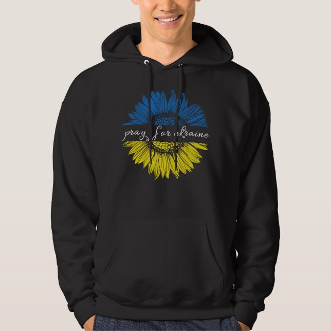 Sudadera Rezo de girasol azul y amarillo para Ucrania (Anverso)