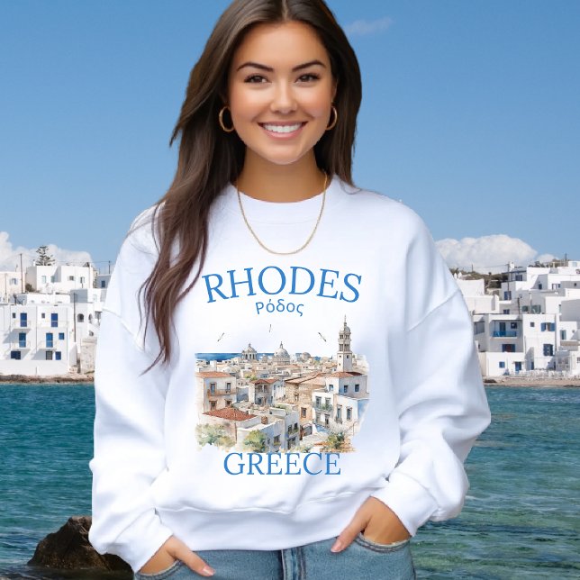 Sudadera Rhodes Greece Watercolor – Cozy Greek Island (Subido por el creador)