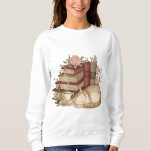 Sudadera Rincón Acogedor de Libros Libros Antiguos y Gato D
