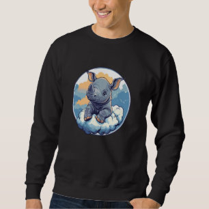 Sudadera Rinoceronte Adorable En Nubes Con Orejas Cuestas