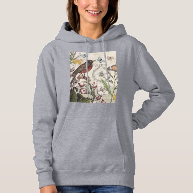 Sudadera Robin Elegant Bird Butterfly Arte Francés (Anverso)