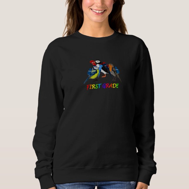 Sudadera Robin Puffin Pájaro Primer Día de Escuela Primer G (Anverso)