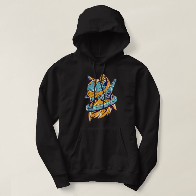 Sudadera robot amante de los gatos amarillo azul (Diseño del anverso)