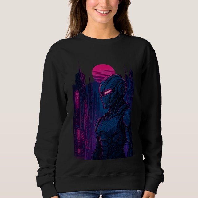 Sudadera Robot Ciudad Neon Cyberpunk — Dreamframe_U8O Ed (Anverso)