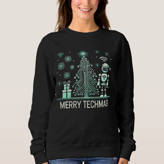 Sudadera Robot de IA con árbol de Navidad tecnológico - Tec (Anverso)