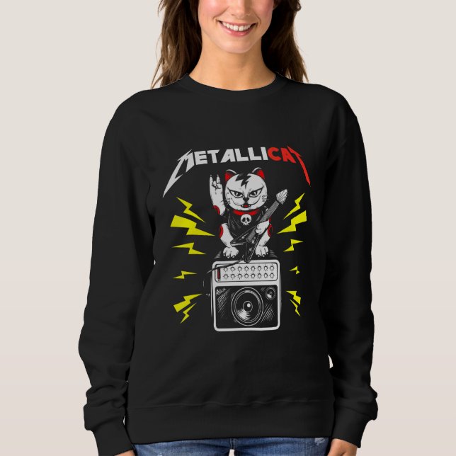 Sudadera Rock Cat 90 Meow para fans de bandas musicales (Anverso)