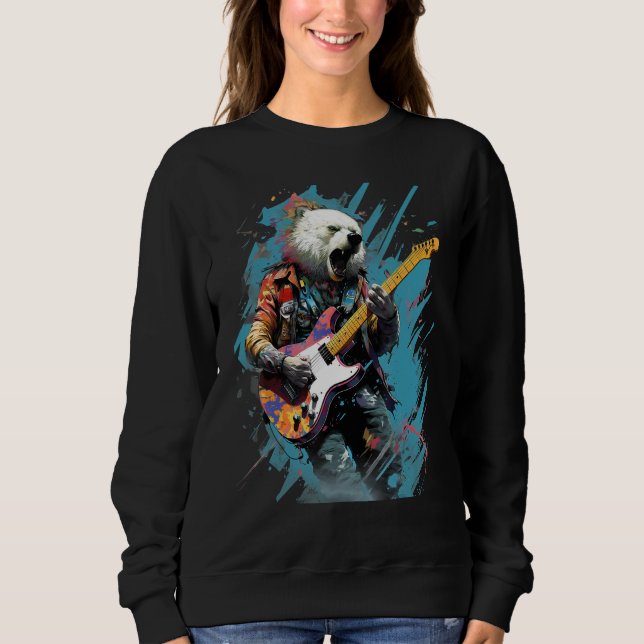 Sudadera Rock Guitar Polar Bear Guitarist (Anverso)