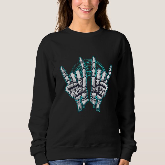 Sudadera Rock Music Rocker Turquoise Skeleton Hands (Anverso)