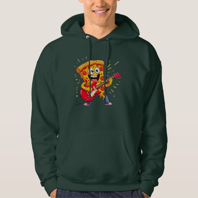 Sudadera **Rock ’n’ Roll Pizza – Rebanada de pizza tocando  (Anverso)
