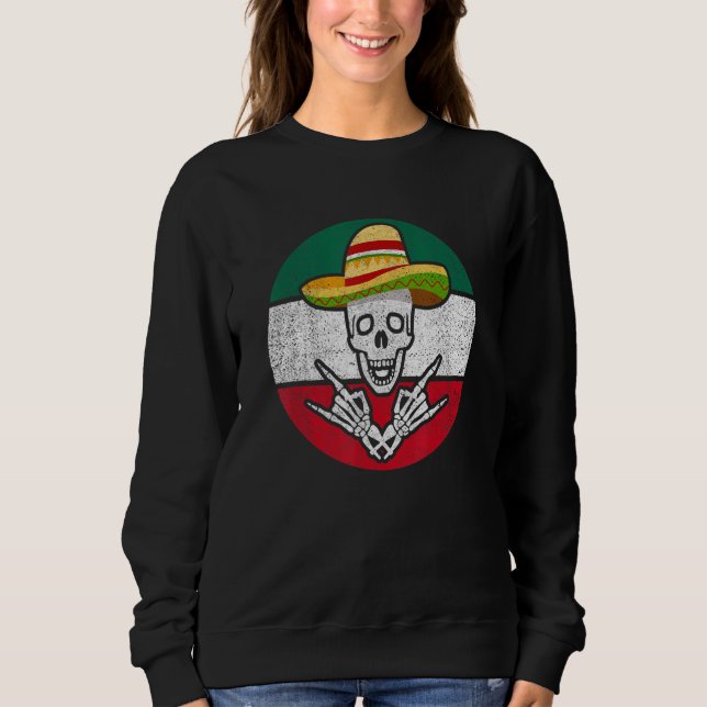 Sudadera Rock On Mexican Skeleton Sombrero Dia De Los Muert (Anverso)