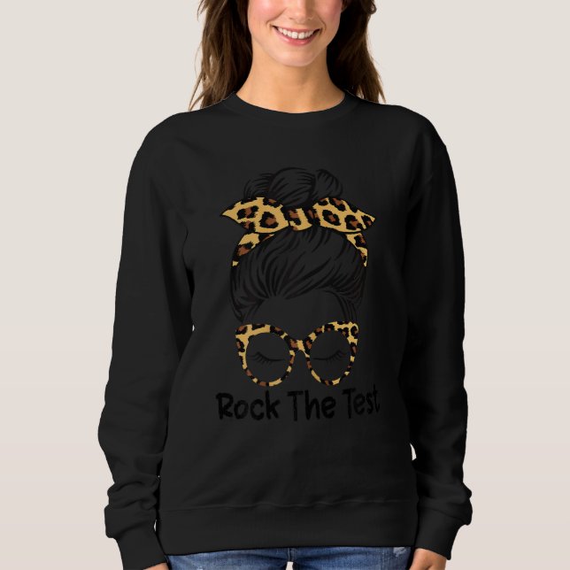 Sudadera Rock The Test Leopard Messy Bun Teacher, Profesor  (Anverso)