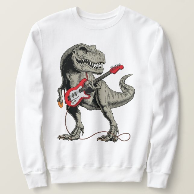 Sudadera Rockin' T-Rex: Dinosaurio toca guitarra eléctrica (Anverso del diseño)