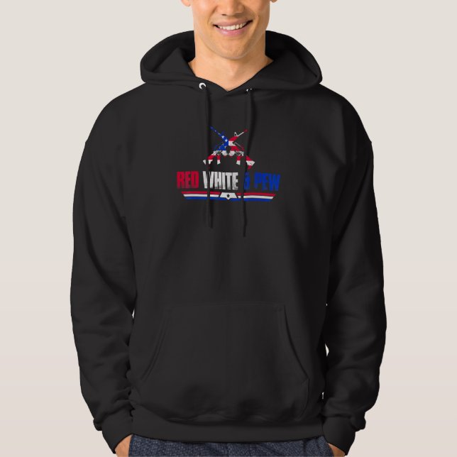 Sudadera Rojo Blanco Y Pew Arma Divertida Usa Bandera Ameri (Anverso)