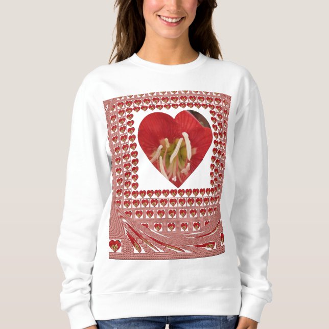 Sudadera Romántico Diseño Corazón de Flores Rojas 4 Momento (Anverso)