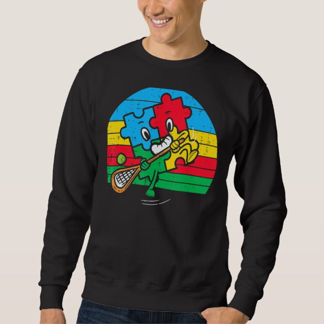 Sudadera Rompecabezas Jugando Lacrosse Autismo Retro Lax Co (Anverso)