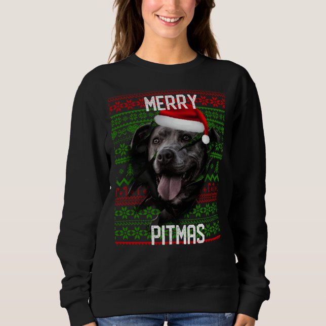 Sudadera Romper el muro Perro gris Pitbull Navidades Santa  (Anverso)
