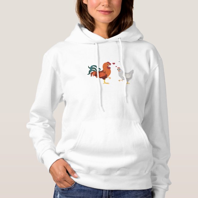 Sudadera Rooster and Hen in Love Women’s Hoodi – Cute Farm  (Anverso)