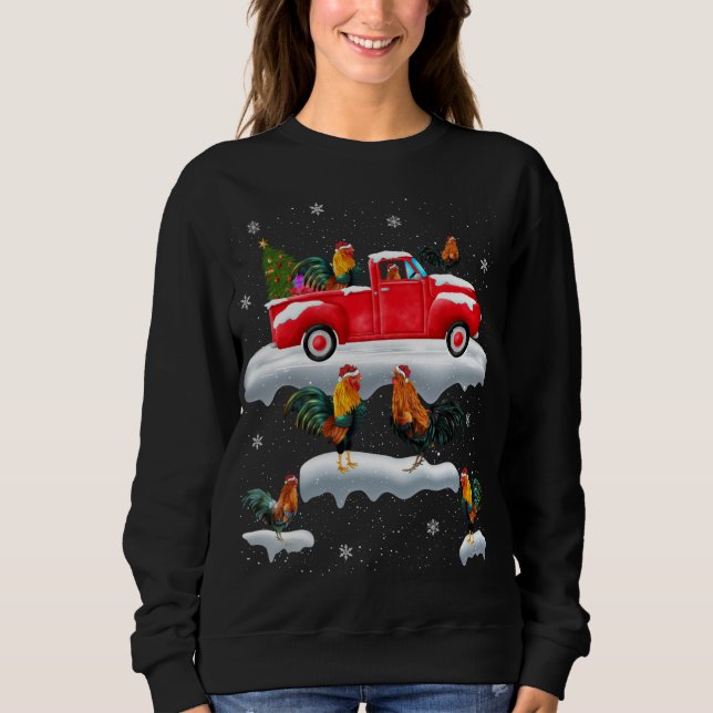 Sudadera Rooster Driting Christmas Tree Red Truck Rooster C (Anverso)