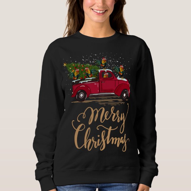 Sudadera Rooster Driting Christmas Tree Red Truck Rooster X (Anverso)