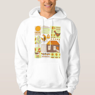 Sudadera Rooster, gallinas, dibujo floral geométrico.