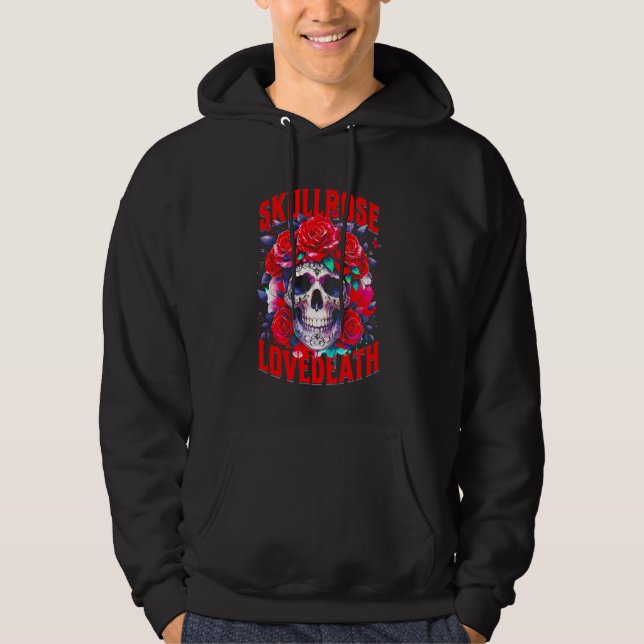 Sudadera Rosa de cráneo Amor Muerte Rosa Skeleton Flores ro (Anverso)