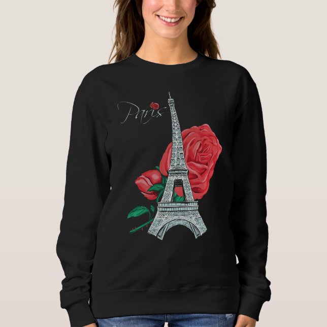 Sudadera Rosa de París Torre Eiffel Rosas Francia Amo Franc (Anverso)
