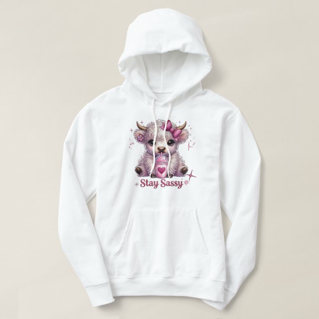 Sudadera Rosa, Permanecer Sassy, vacas Highland (Diseño del anverso)