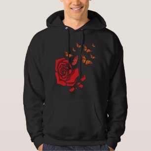 Sudadera Rosa Rojo Con Mariposas Jardines Flores