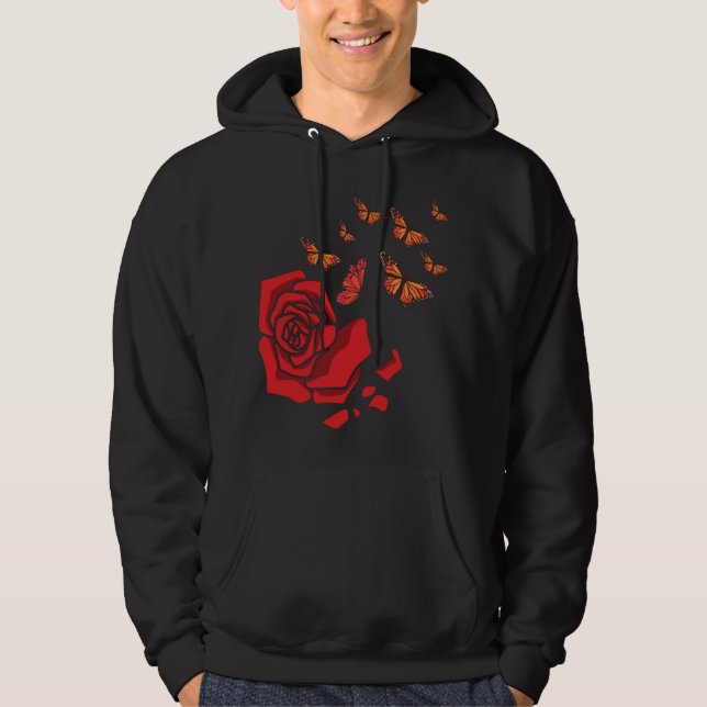 Sudadera Rosa Rojo Con Mariposas Jardines Flores (Anverso)