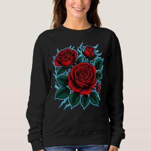 Sudadera Rosas Eléctricas Rosa Roja y Gráfica de Rayo