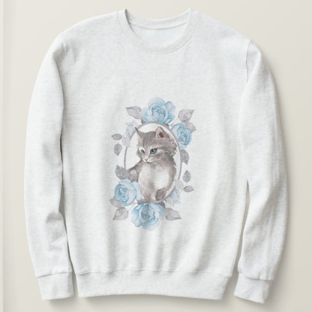 Sudadera Rosas gatitos y azules (Anverso del diseño)