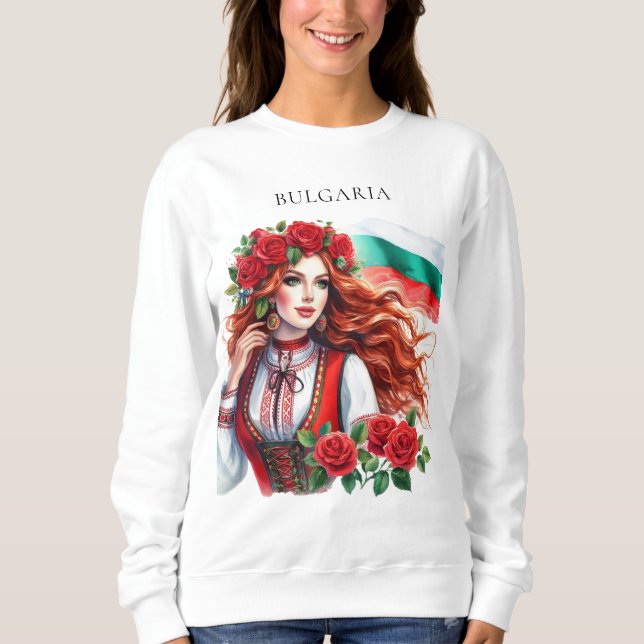 Sudadera Rosas rojas búlgaras de la tradición de la bandera (Anverso)