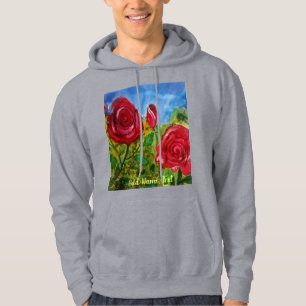 Sudadera Rosas rojas mullidas pintando capucha gris de Pers