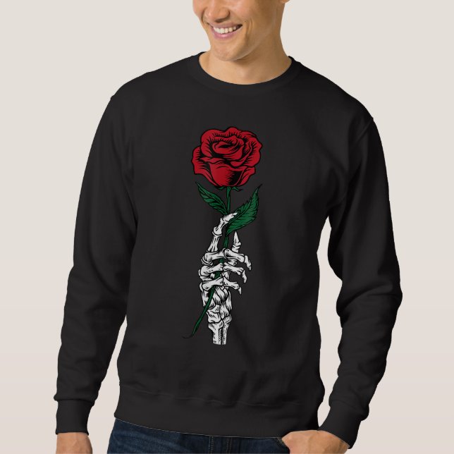 Sudadera Rose Flower White Skeleton Hand Holding A Red Rose (Anverso)