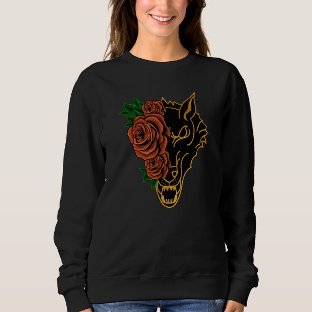 Sudadera Rose Half Wolf Face Aesthetic Retro Nostalgia ON B (Anverso)