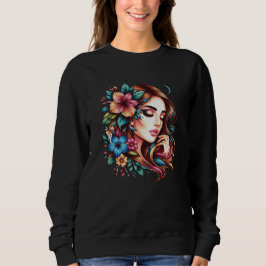 Sudadera Rostro de niña hermosa con flores