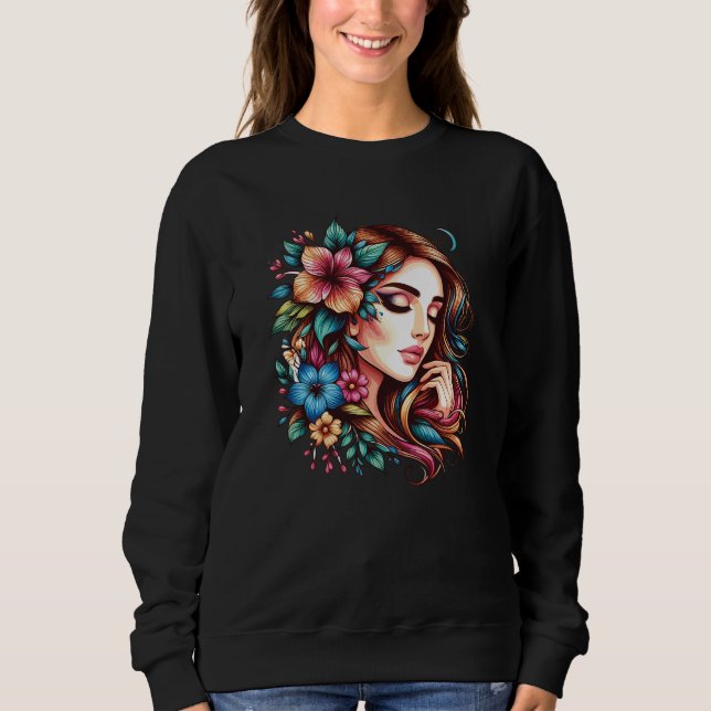 Sudadera Rostro de niña hermosa con flores (Anverso)