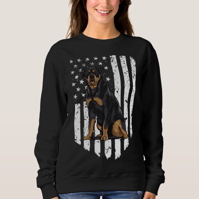 Sudadera Rottweiler De Bandera Blanca Estadounidense Negra  (Anverso)