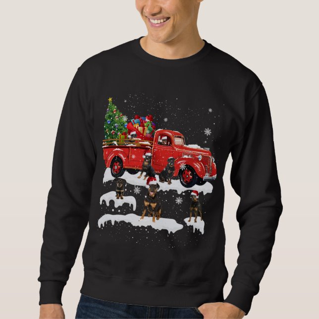 Sudadera Rottweiler Montando Camión Rojo Feliz Navidad X-ma (Anverso)