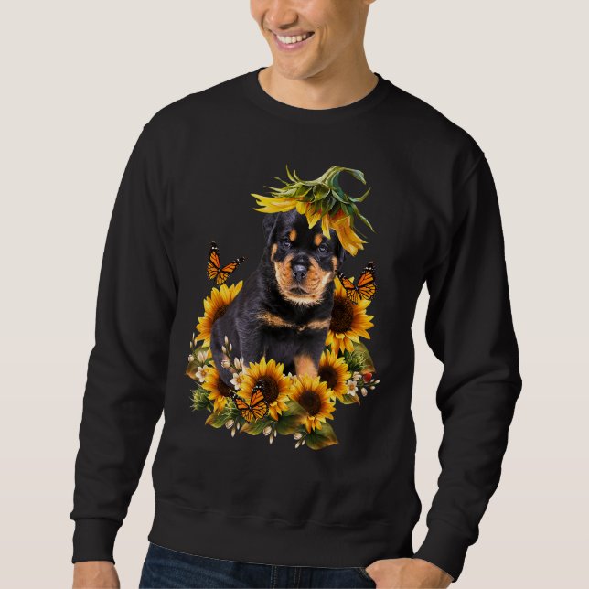 Sudadera Rottweiler Sunflower Butterfly Cute Perro (Anverso)