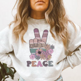 Sudadera Rótulo de mano de paz retro 70 Daisy floral
