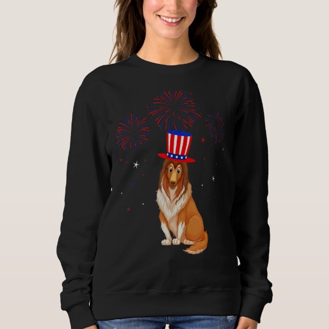 Sudadera Rough Collie Dog Rojo Blanco Fuegos artificiales D (Anverso)