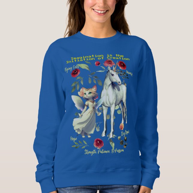Sudadera (Royal Blue) Gatos de Unicornio de moda (Anverso)