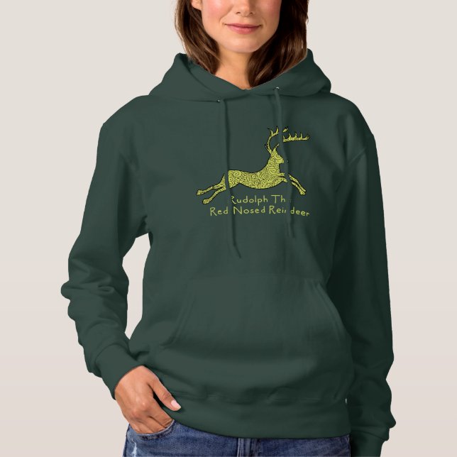 Sudadera Rudolph, la capucha de reno de nariz roja (Anverso)