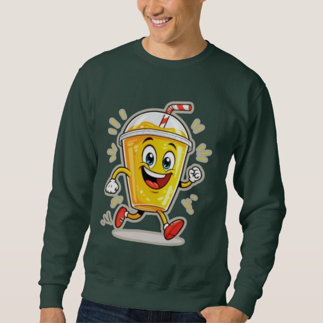Sudadera **Running Juice Cup Cartoon – Fun Street Drink Cha (Anverso)