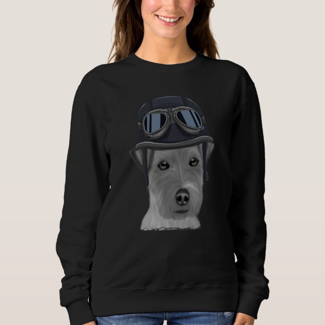 Sudadera Russell Terrier Wearing Vintage Motorcycle Helmet (Anverso)