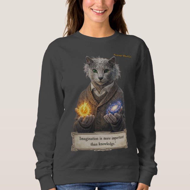 Sudadera Russian Blue Einstein Cat - Imagination (Anverso)