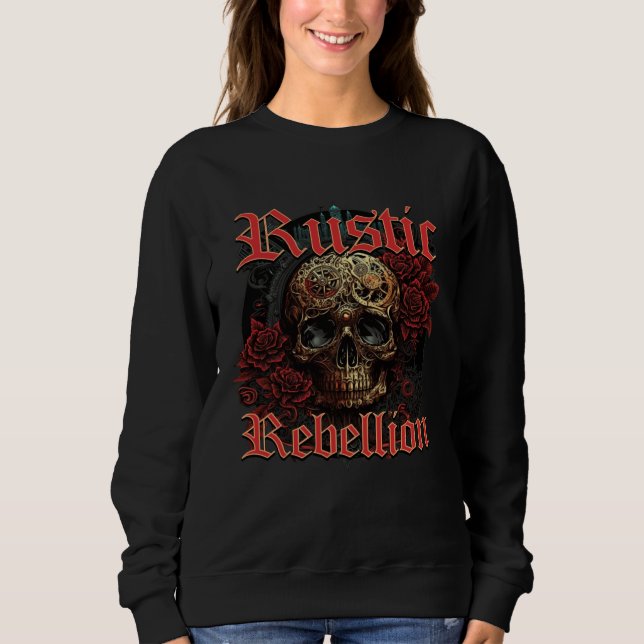 Sudadera Rustic Rebellion Steampunk Goth Skull Red Rosed Gr (Anverso)