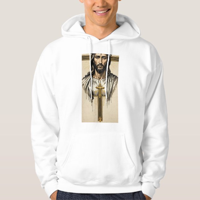 Sudadera Sacred Heart Religious Illustration Men's White Ho (Anverso)